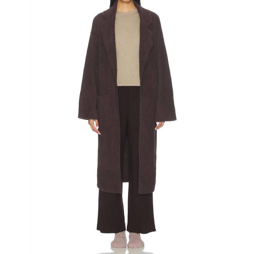 NEW BAREFOOT DREAMS cozychic cotton rib long coat in umber